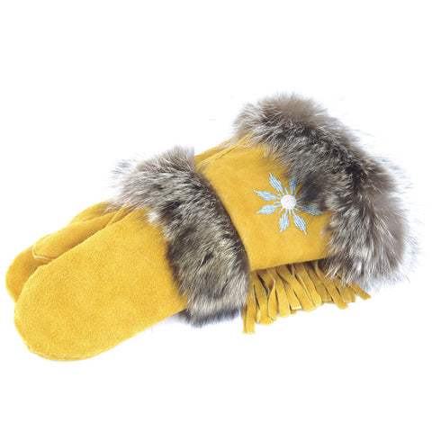 Genuine Handmade Raccoon Fur Trim Gauntlet Mitt